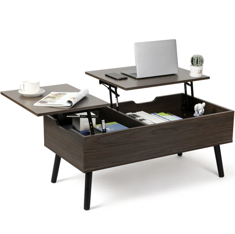 Lift Top Coffee Table with Storage, Double Lift Top Rectangular Storage Coffee Table