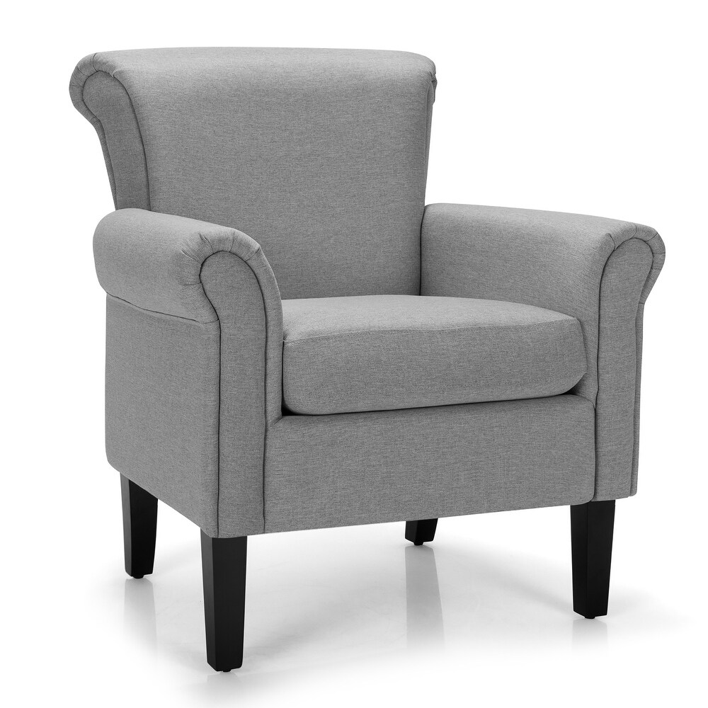 Modern Upholstered Fabric Accent Chair w/ Wood Legs Dark/Light Grey