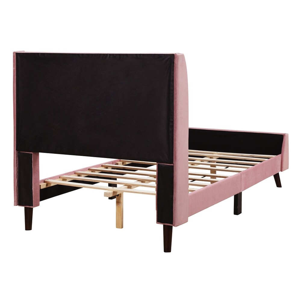 Velvet Upholstered Wingback Bed Frame 3 dimension Structure Footboard