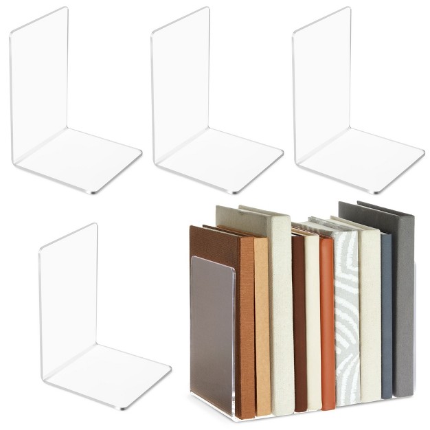 Juvale 6 pack Acrylic Bookends Clear Book End Organizers For Shelves Decorative Book Stoppers For Office Dorm Bedroom