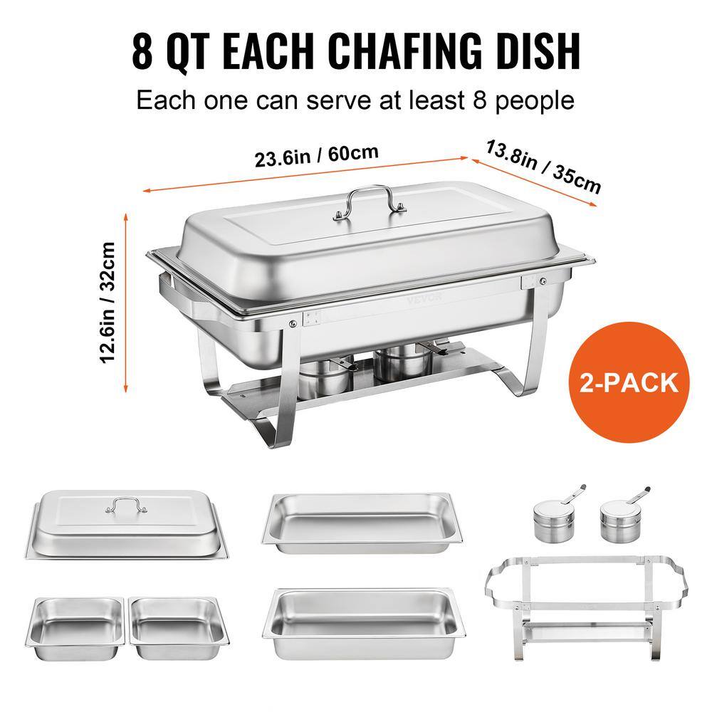 VEVOR 8 qt. Chafing Dish Buffet Set Stainless Chafer with 2 Full  4 Half Size Pans Rectangle Catering Warmer Server (2- Pack) ZFXKCLJ28QT120H4XV0