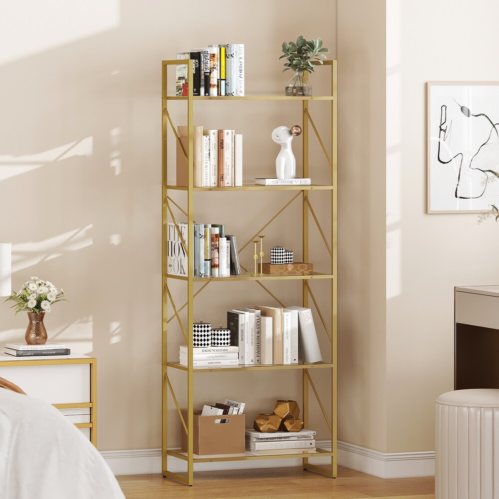 Moasis 5 Tiers Bookshelf Acrylic Shelves Gold Bookcase Display Storage Rack