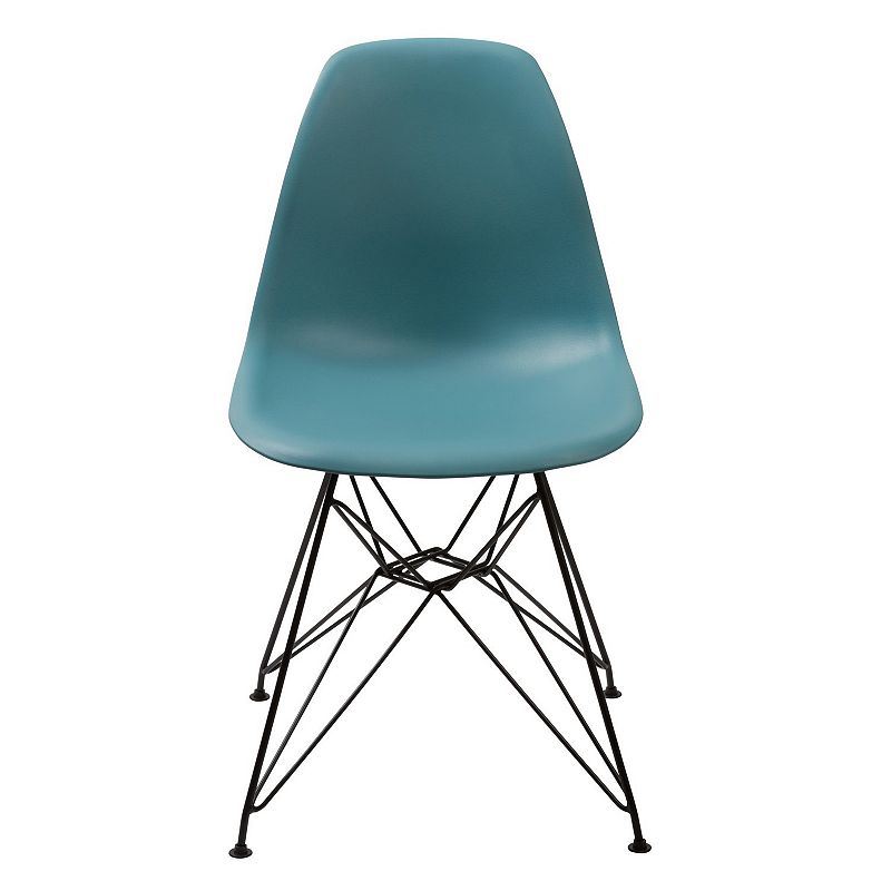 Deep Back Plastic Chair with Metal Eiffel Style Legs， Ocean Blue and Black