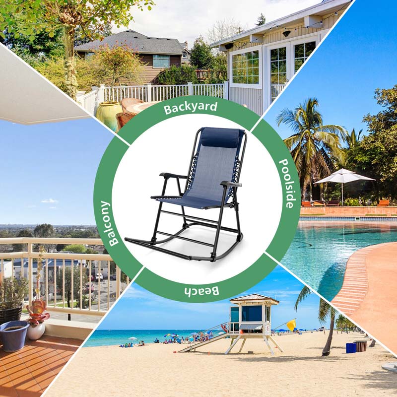 Lightweight Folding Rocking Chair with Footrest, Outdoor Patio Sun Chair Lawn Beach Camping Chair