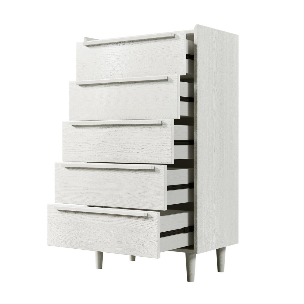 Modern 5 Drawer Dresser  Tall Chest of Drawers with Storage  Wood Clothing Organizer with Solid Wood Legs