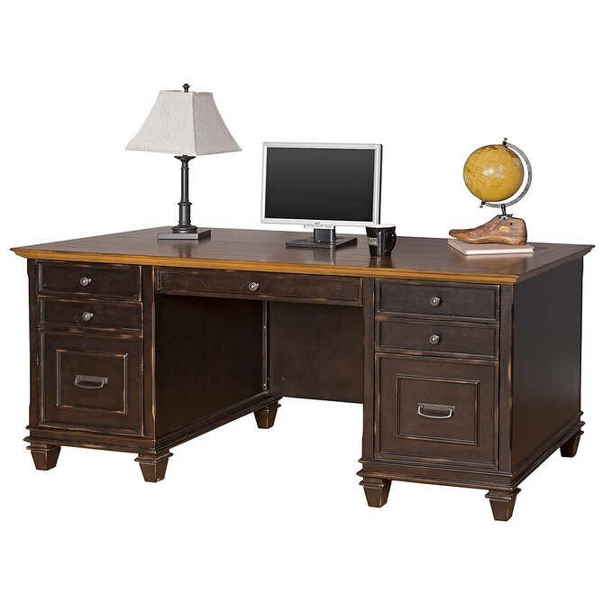 Hartford Wood Double Pedestal Desk  Office Desk  Office Table  Black