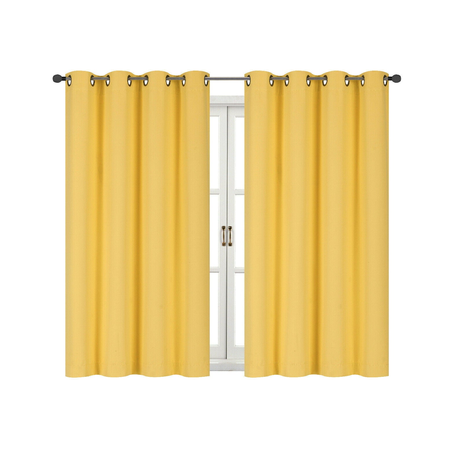 Energy Saving 100% Max Blackout Thermal Grommet Top Bath and Kitchen Window Curtains - Yellow， 45 in. Long