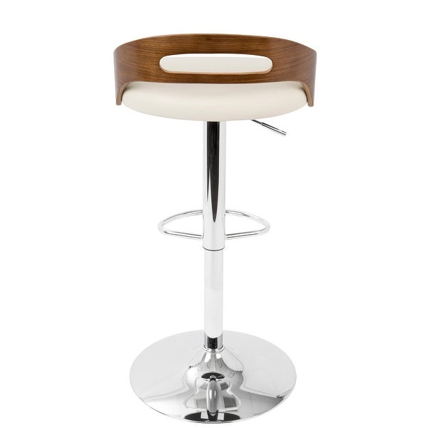 Lumisource Cassis Mid-Century Modern Adjustable Barstool with Swivel in Walnut And Cream Faux Leather - 18