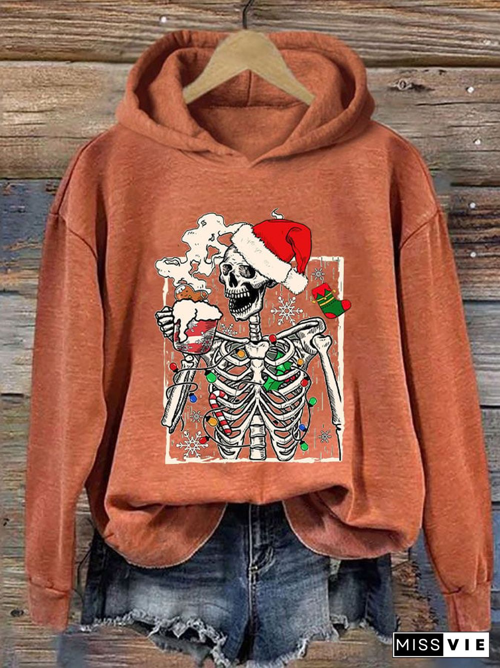 Women's Christmas Skull Print Hoodie