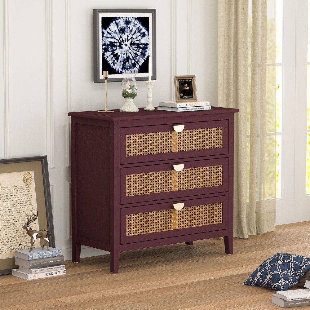 JASIWAY Modern Natural Rattan Storage Cabinet with Drawers