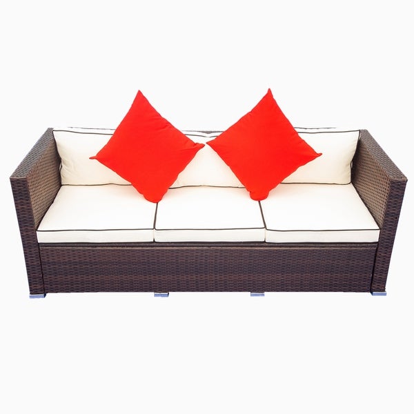 3 Piece Wicker Rattan Outdoor Sofa Set with Cushions and 2 Pillow - Overstock - 37454140