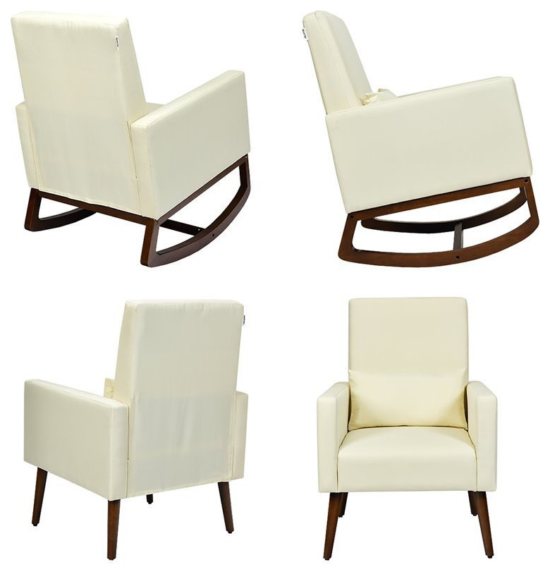 Costway Upholstered Rocking Chair with Pillow in Beige (Set of 2 Dual use)   Midcentury   Rocking Chairs   by Homesquare  Houzz