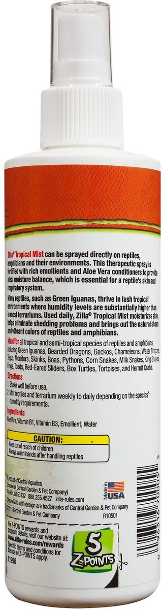 Zilla Tropical Mist Reptile Humidifying Spray， 8-oz bottle