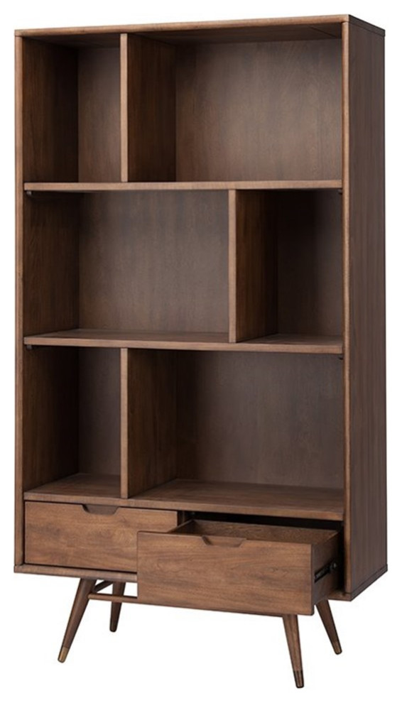 Nuevo Baas 3 Shelf Bookcase in Walnut   Midcentury   Bookcases   by Homesquare  Houzz