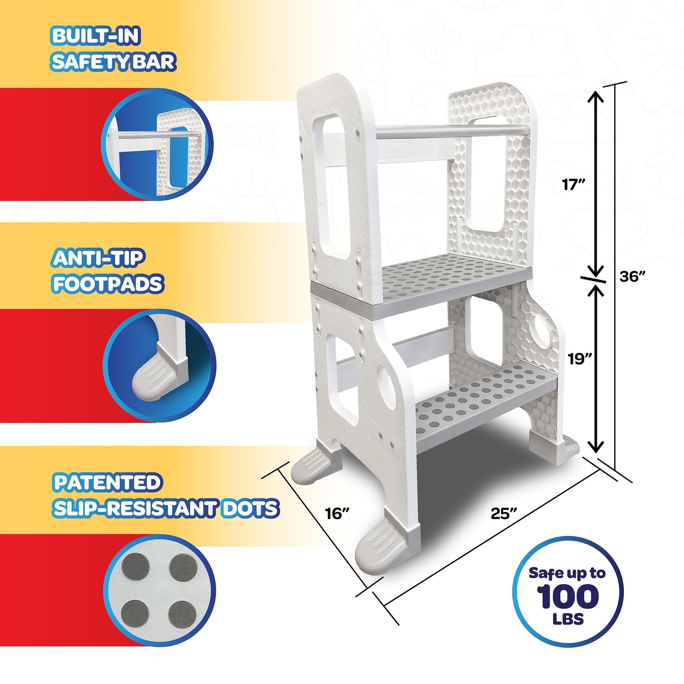 CORE PACIFIC Kitchen Buddy 2-in-1 Stool for Ages 1-3 safe up to 100 lbs.