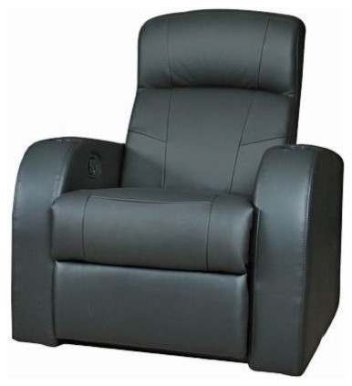 Bowery Hill Leather Home Theater Recliner in Black   Contemporary   Recliner Chairs   by Homesquare  Houzz