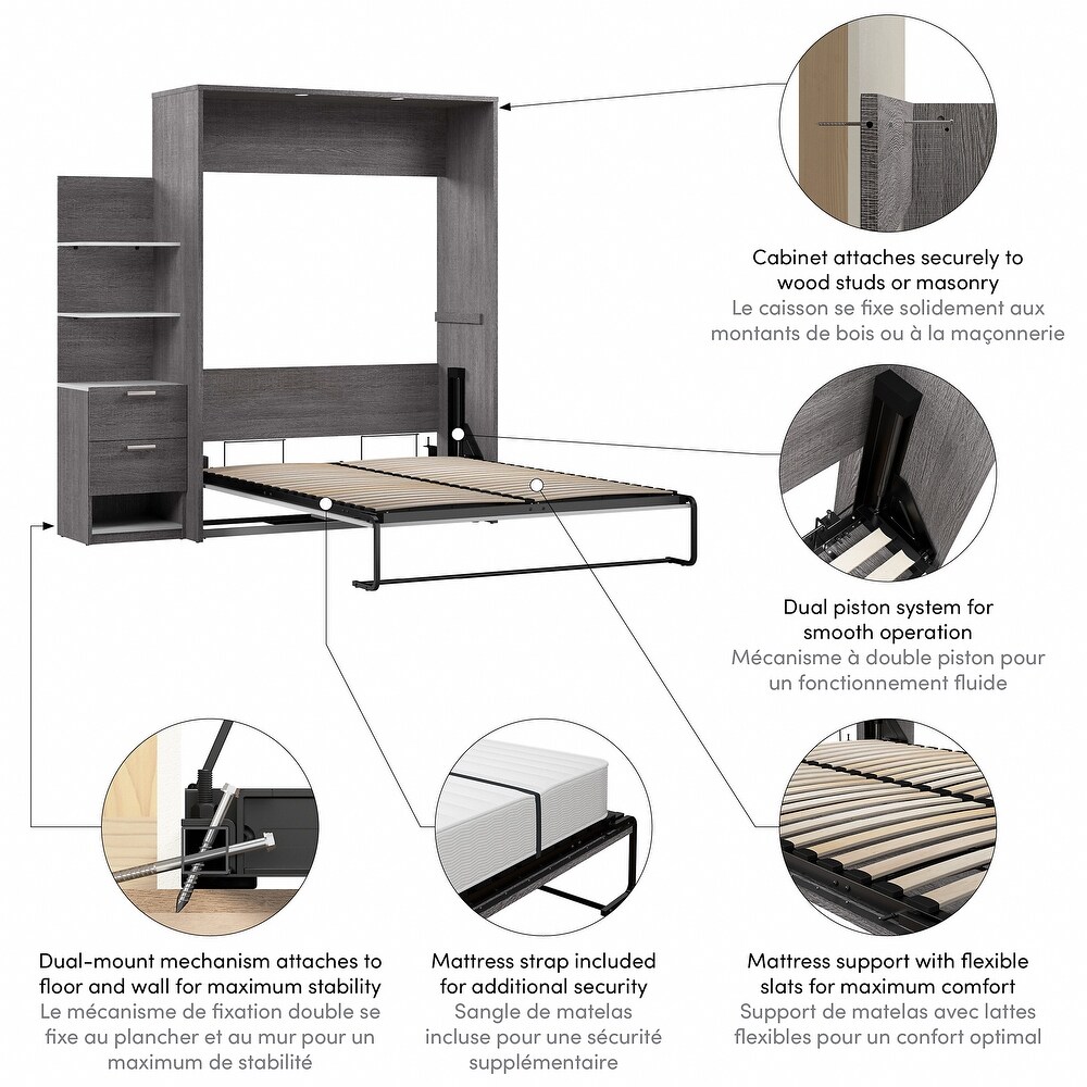 Cielo Queen Murphy Bed with Floating Shelves by Bestar