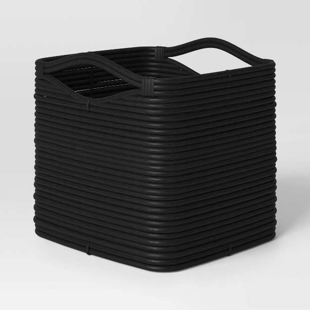 Rattan Cube Curve Handle Decorative Basket Black