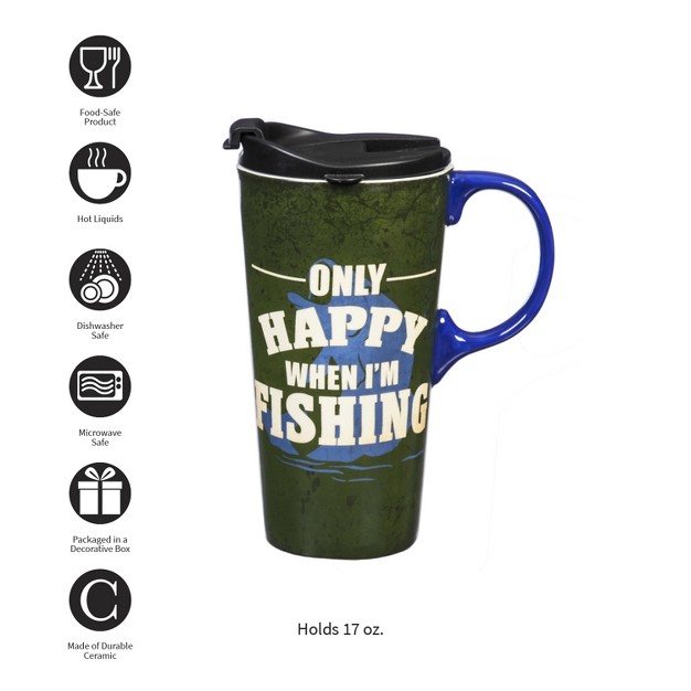 Evergreen Beautiful Only Happy When I x27 m Fishing Ceramic Travel Cup With Lid 5 X 4 X 7 Inches