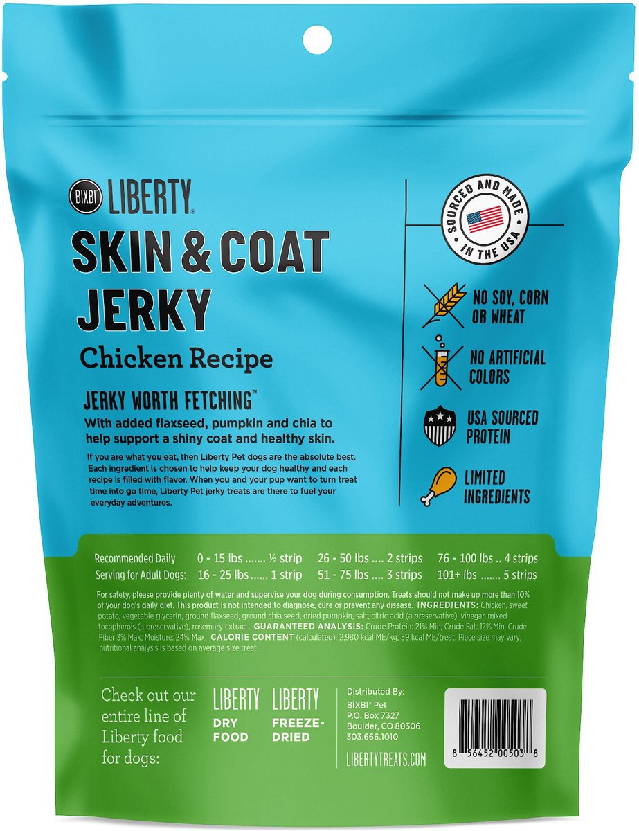 BIXBI Liberty Skin and Coat Chicken Grain-Free Jerky Dog Treats