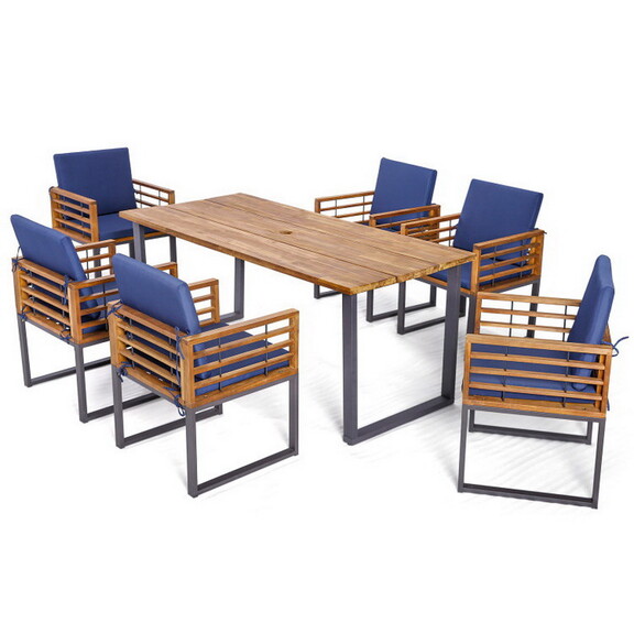 Costway 69432185 7 Pieces Patio Acacia Wood Dining...