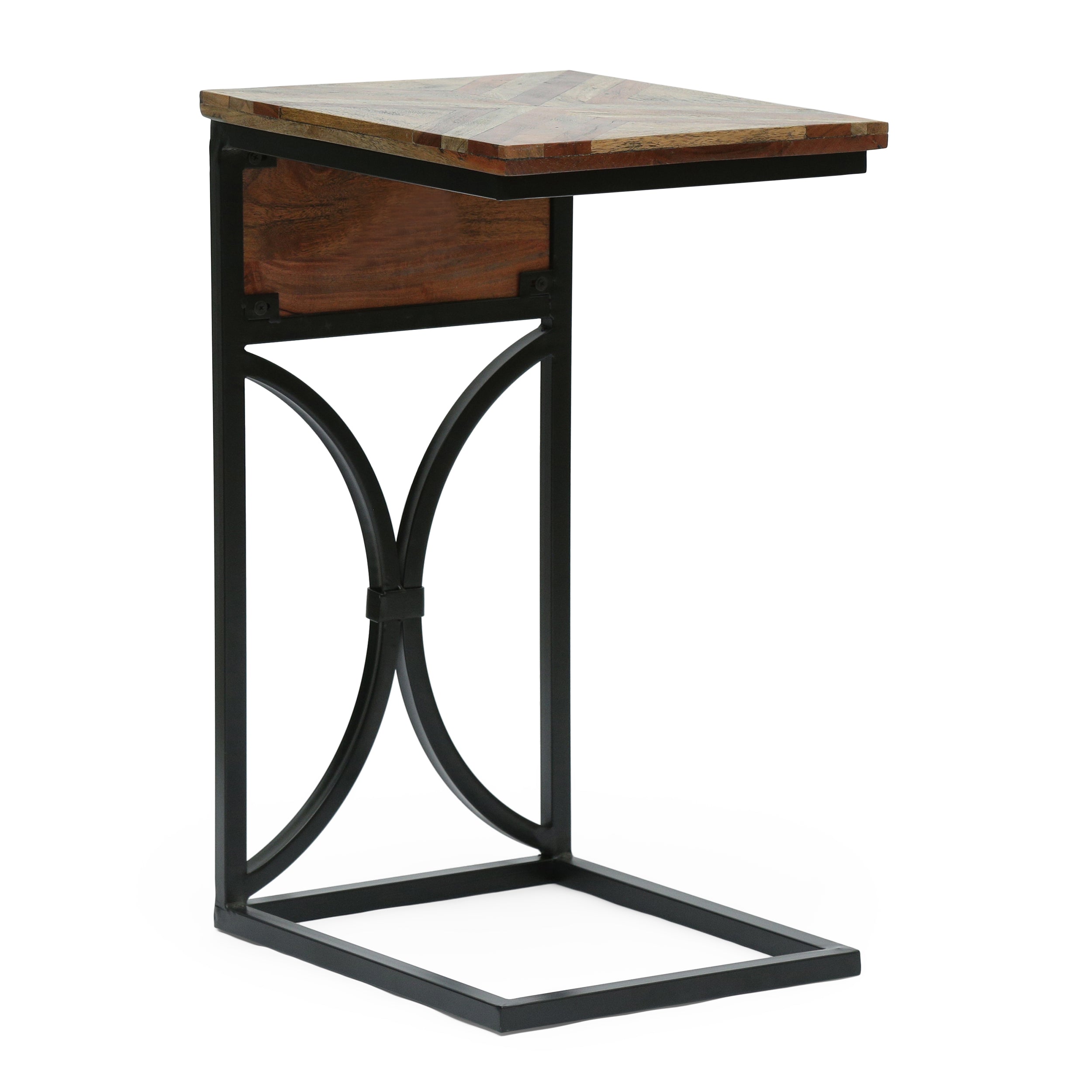 Printz Boho Handcrafted Mango Wood C-Shaped Side Table, Natural and Black