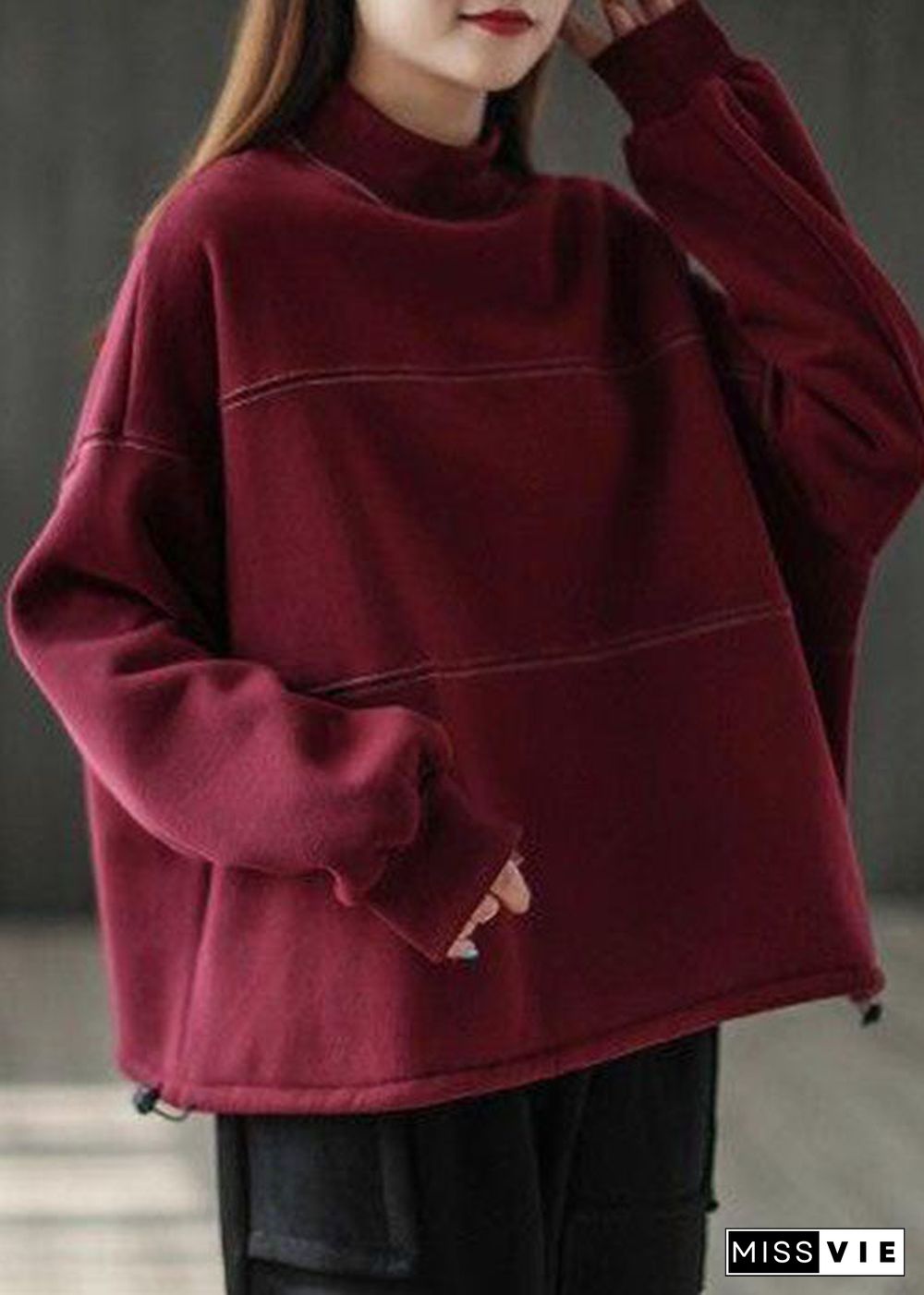 Purple Red thick Warm Fleece Casual Sweatshirts Top Winter