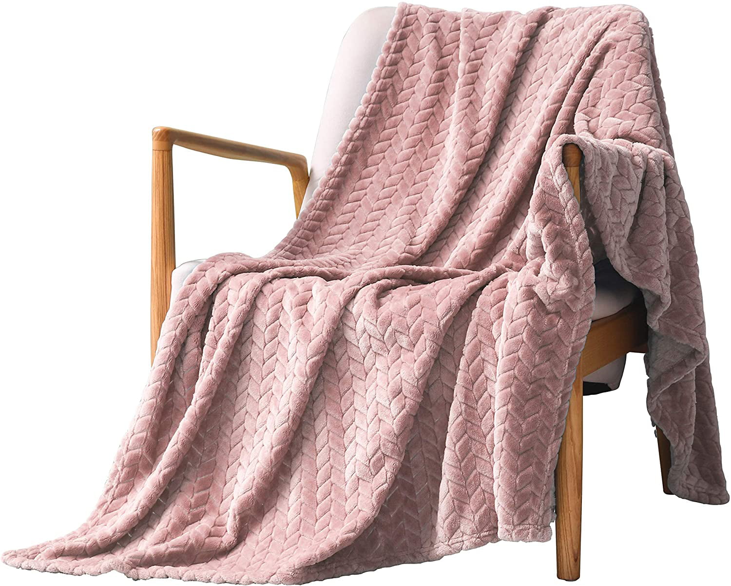 Exclusivo Mezcla Large Flannel Fleece Throw Blanket， Jacquard Weave Leaves Pattern (50