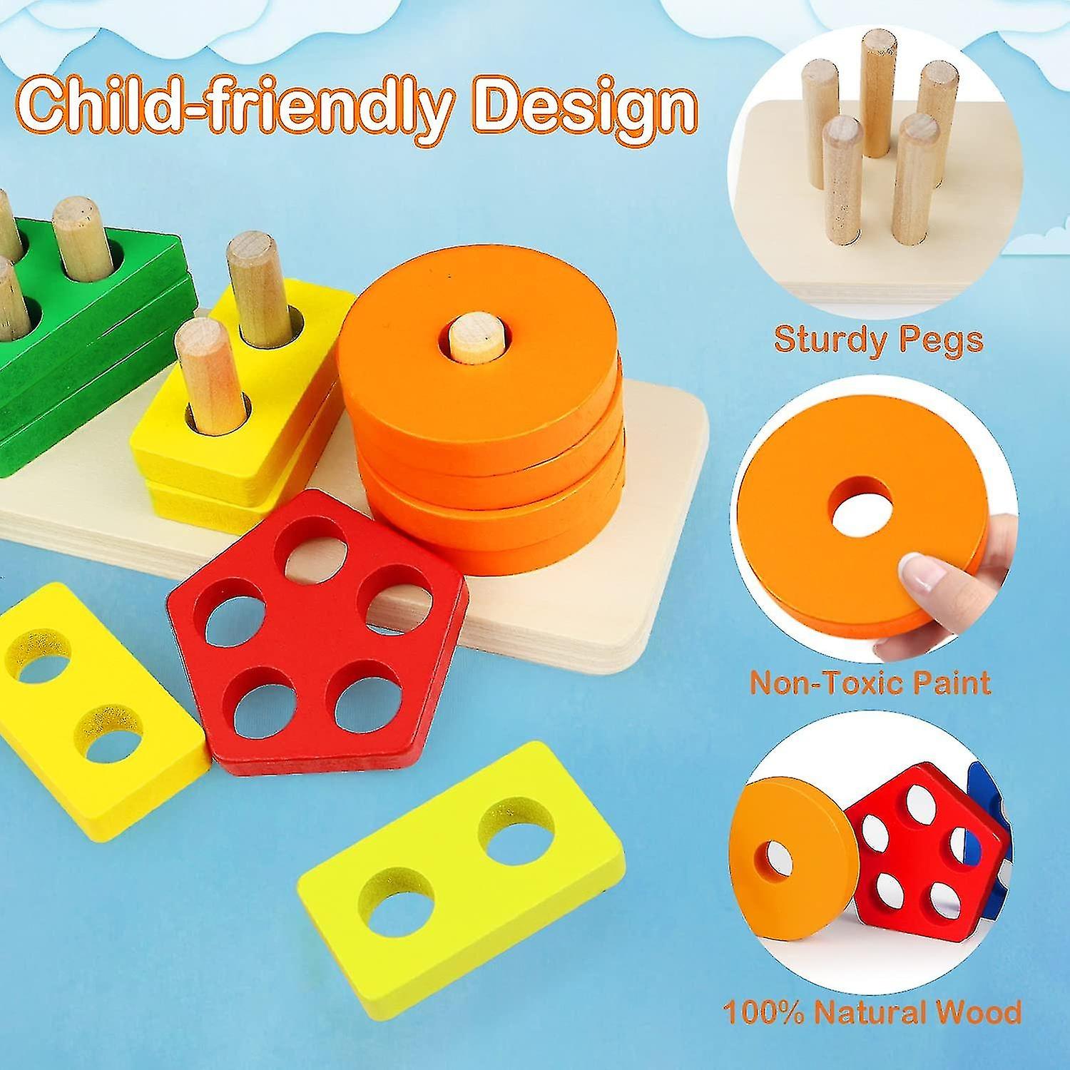 Wooden Sorting Stacking Toys， Educational Toys， Color Recognition Stacker Shape Sorter， Learning Puz