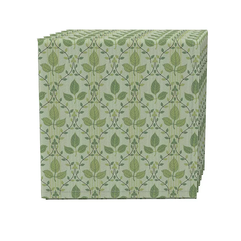 Napkin Set of 4， 100% Cotton， 20x20， Green Leaves Ornaments