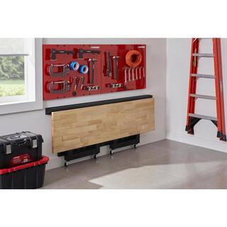 Husky Ready-To-Assemble 6 ft. Folding Adjustable Height Solid Wood Top Workbench in Black G7200FW-US