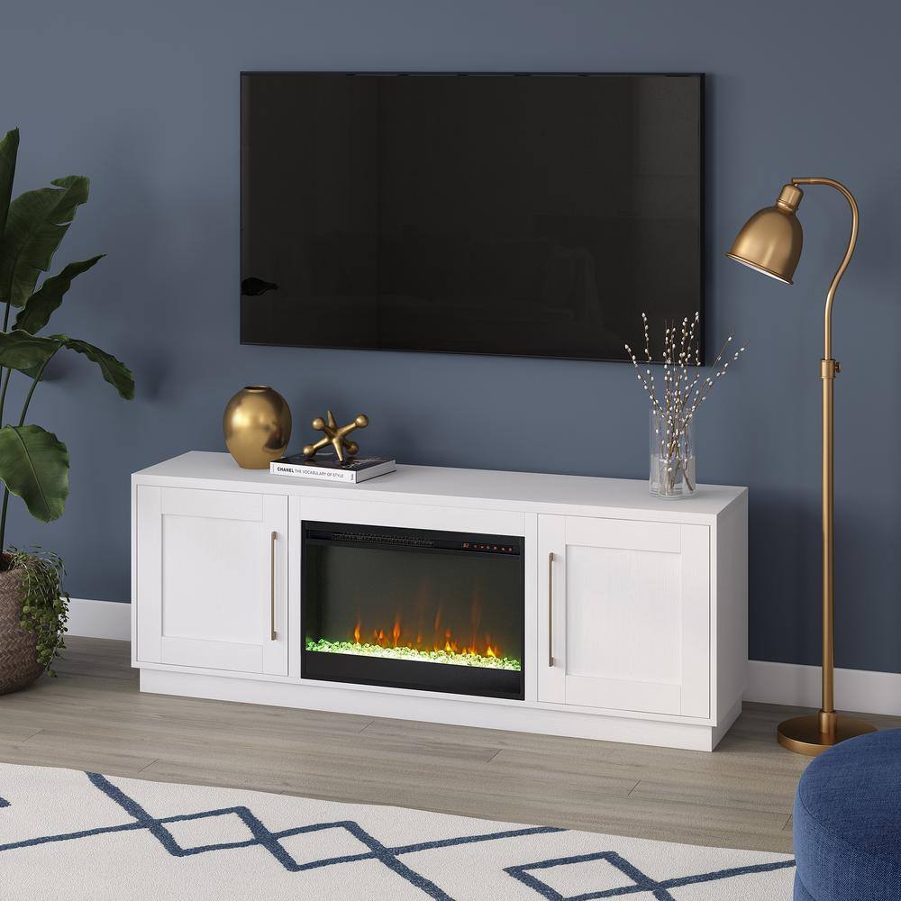 MeyerCross Tillman 68 in. White TV Stand Fits TV's up to 75 in. with Crystal Fireplace Insert TV1841