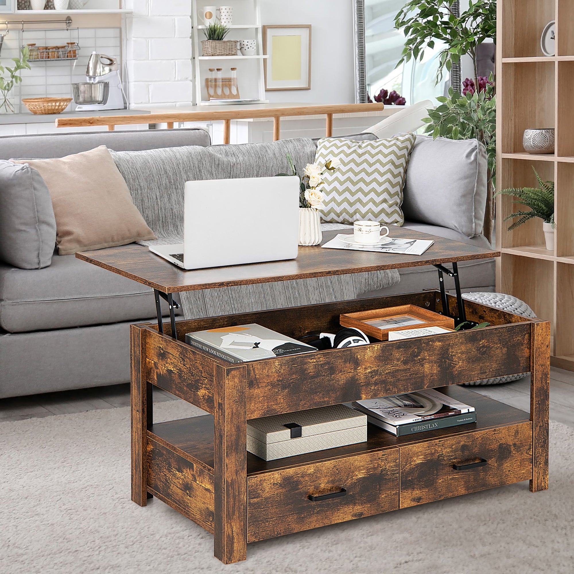 Lift Top Coffee Table Accent Table with Enclosed Compartment