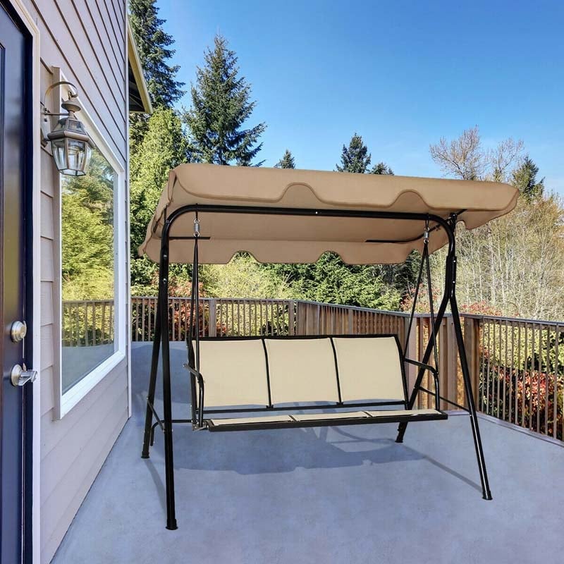 3-Person Metal Outdoor Patio Porch Swing Lounge Chair Bench Glider with Adjustable Canopy