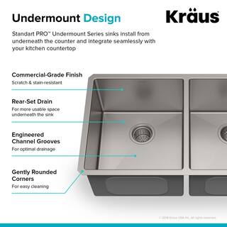 KRAUS Standart PRO 33in. 16 Gauge Undermount 5050 Double Bowl Stainless Steel Kitchen Sink KHU102-33