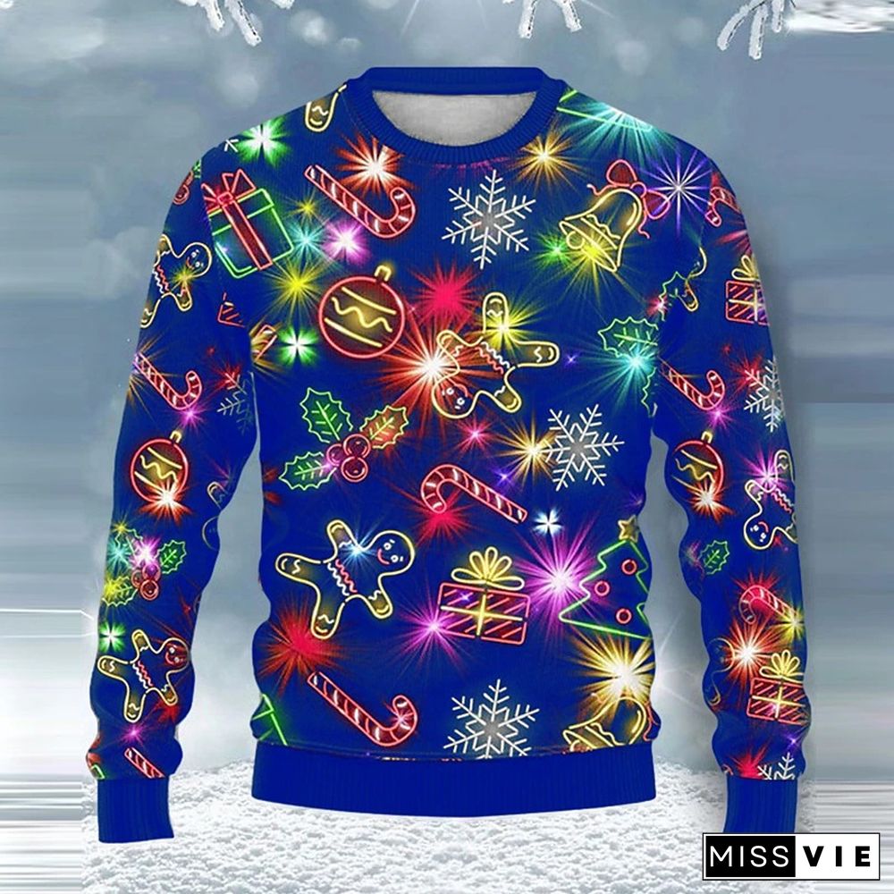 Christmas Allover 3D Cartoon Pattern Long Sleeve Crew Neck Sweatshirt