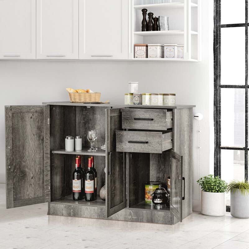 Gray Buffet Server Sideboard Storage Cabinet Console Table Utensils Organizer with 2-Door Cabinet & 2 Drawers