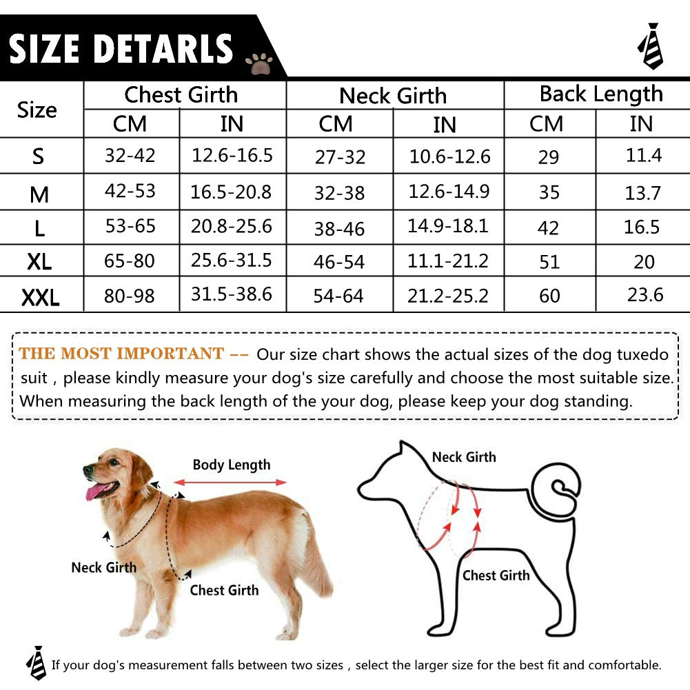 QBLEEV Dog Formal Tuxedo Suit for Medium Large Dogs，For Costume Wedding Party Outfit with Detachable Collar，Elegant Dog Apparel Bowtie Shirt and Bandana Set for Dress-up Cosplay Holiday Wear