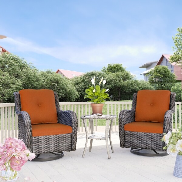 Cozywor 3Piece Wicker Patio Swivel Outdoor Rocking Chair Set