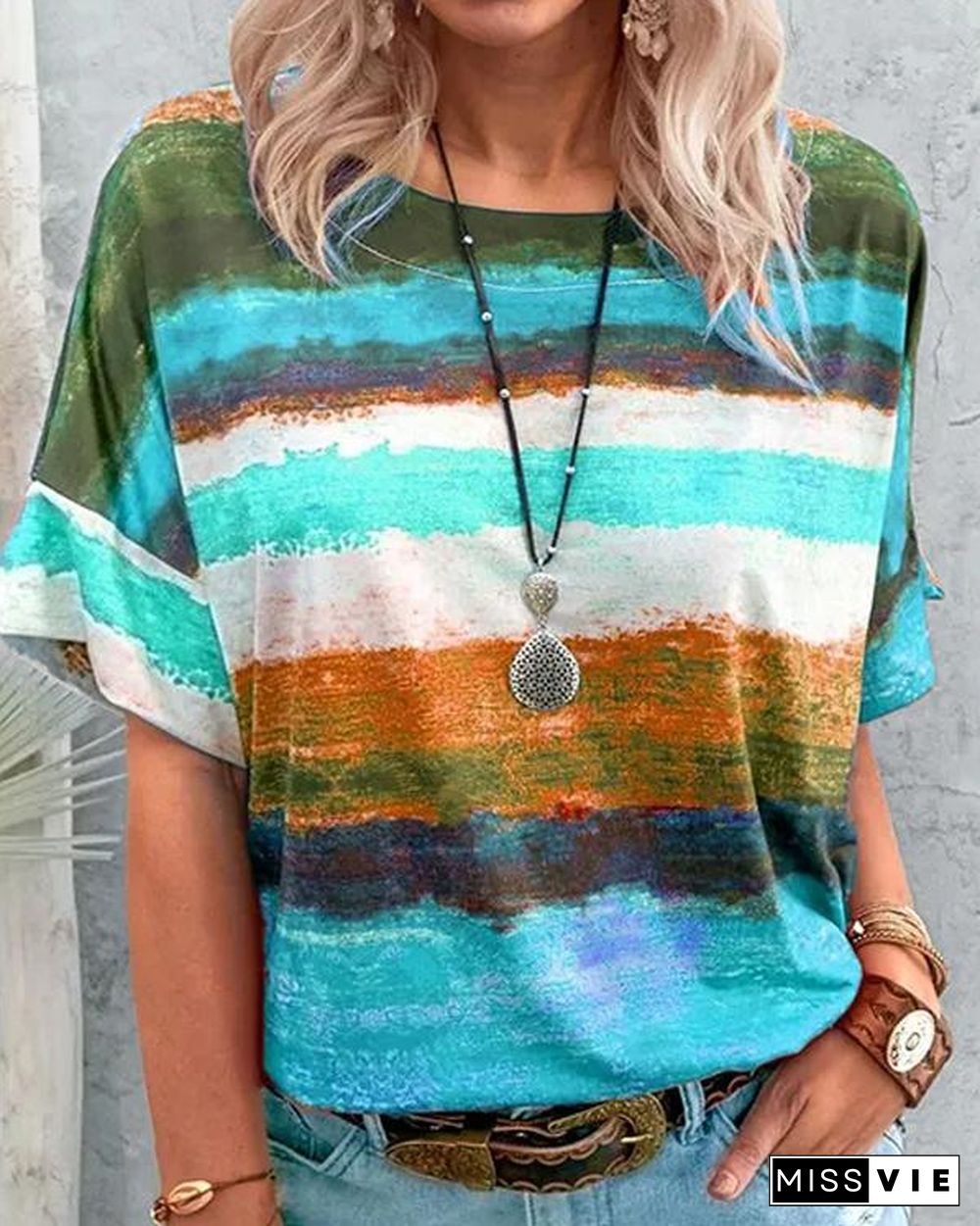 Contrast Watercolor Striped T-shirt