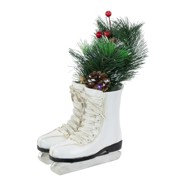 Led Lighted White Skates With Floral Arrangement Christmas Decoration