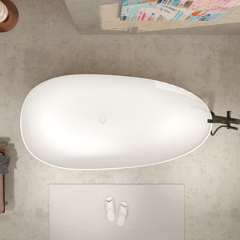 MEDUNJESS 67'' Freestanding Soaking Stone Resin Bathtub