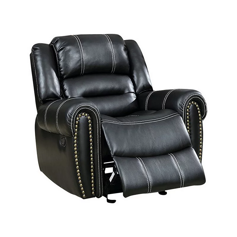 Rolled Arms Leatherette Glider Recliner Chair with Contrast Stitching，Black