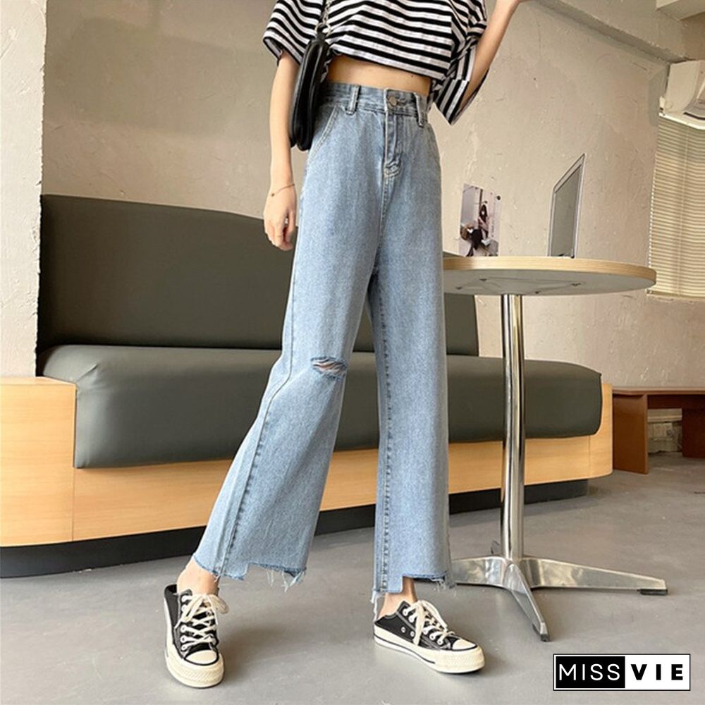 Woman Jeans Ripped High Waist Clothes Wide Leg Denim Clothing Streetwear Vintage Quality Fashion Harajuku Straight Pants