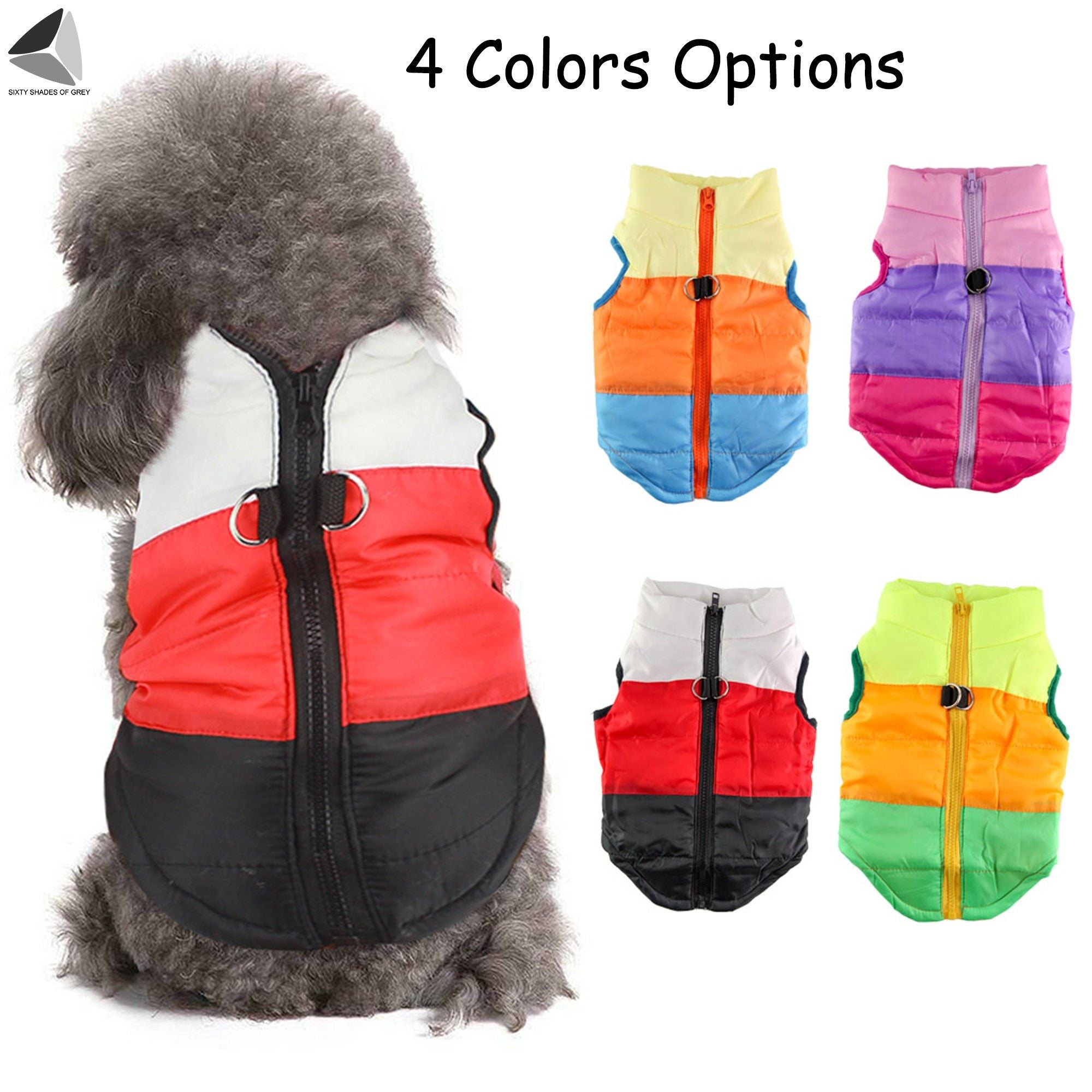 Sixtyshades Winter Warm Dog Jackets Waterproof Padded Zipper Dog Vest Coats Pet Clothes for Small Medium Dogs (L， Purple + Rose Red)