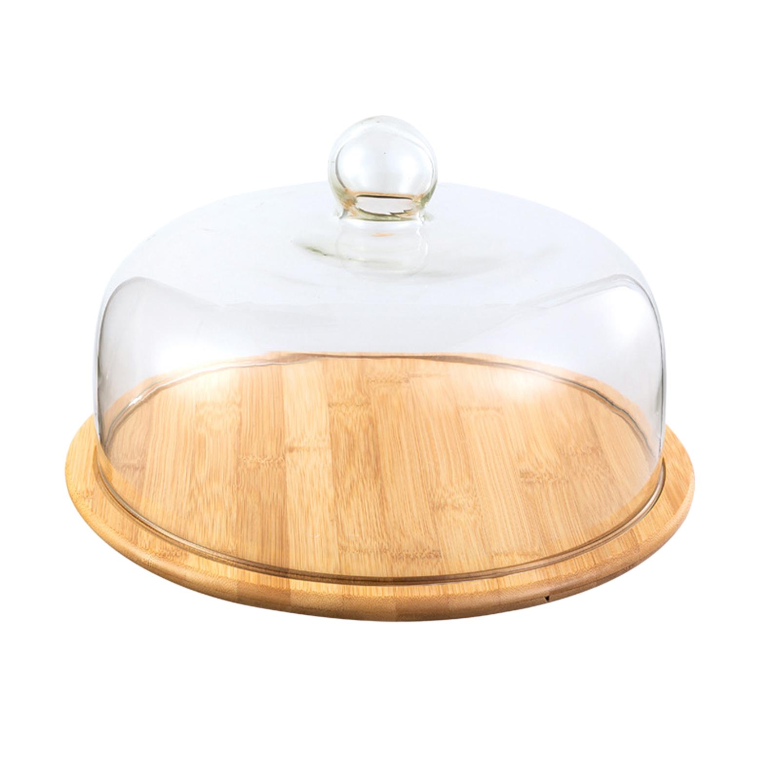 Round Glass Cover Serving Tray Cheese Board Storage Cake Stand Bread Fruit w/ Dome Tableware - 24cm S