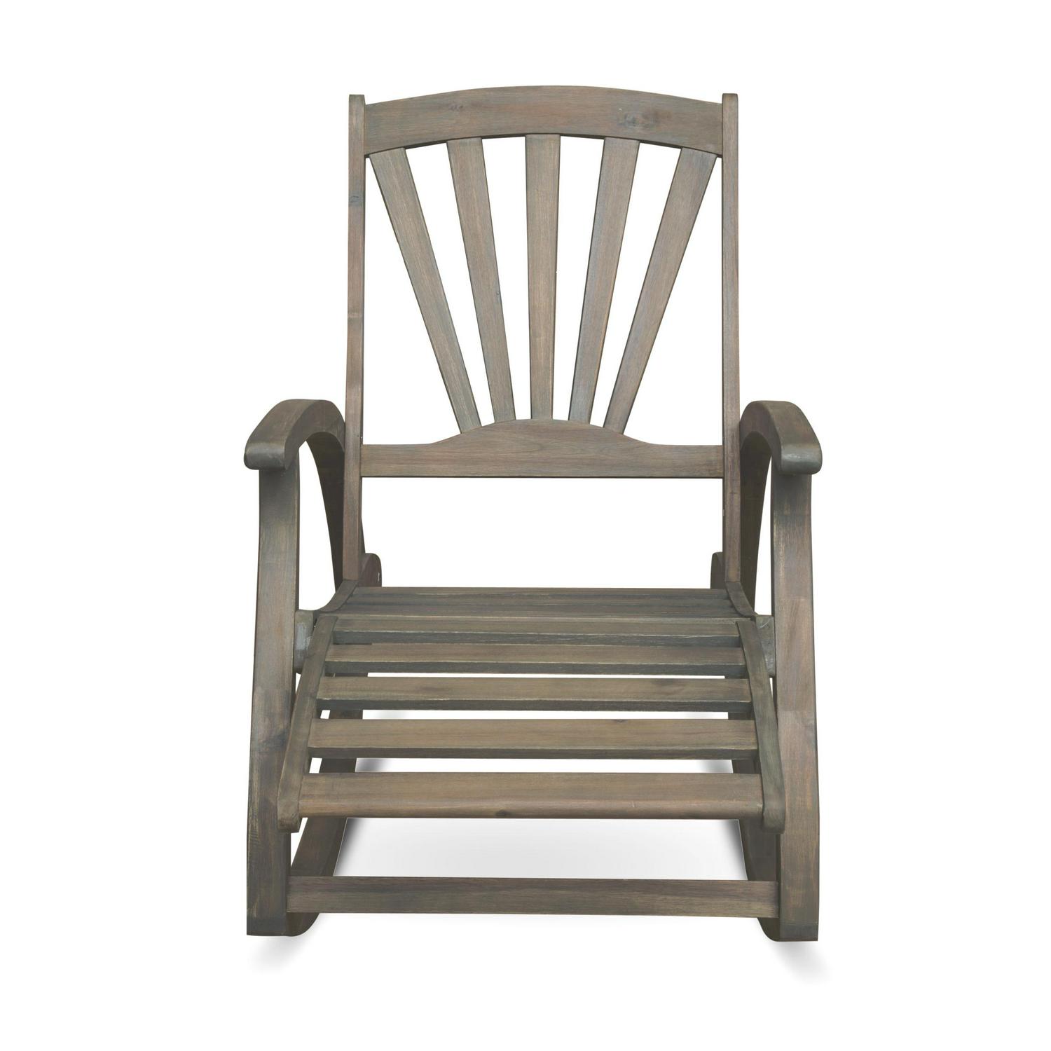 Kaya Outdoor Acacia Wood Rocking Chair with Footrest， Gray