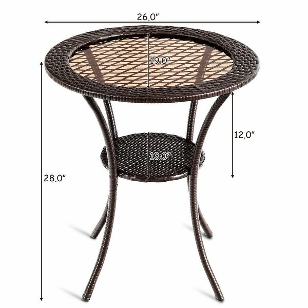 Gymax Round Rattan Wicker Coffee Table Glass Top Steel Frame Patio