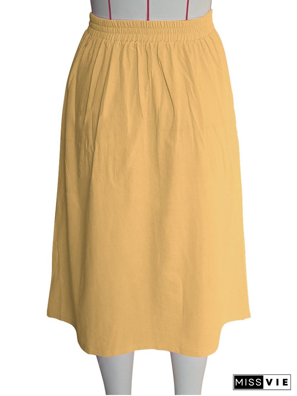 A-Lined Buttons Knee Length Midi Skirt With Pockets