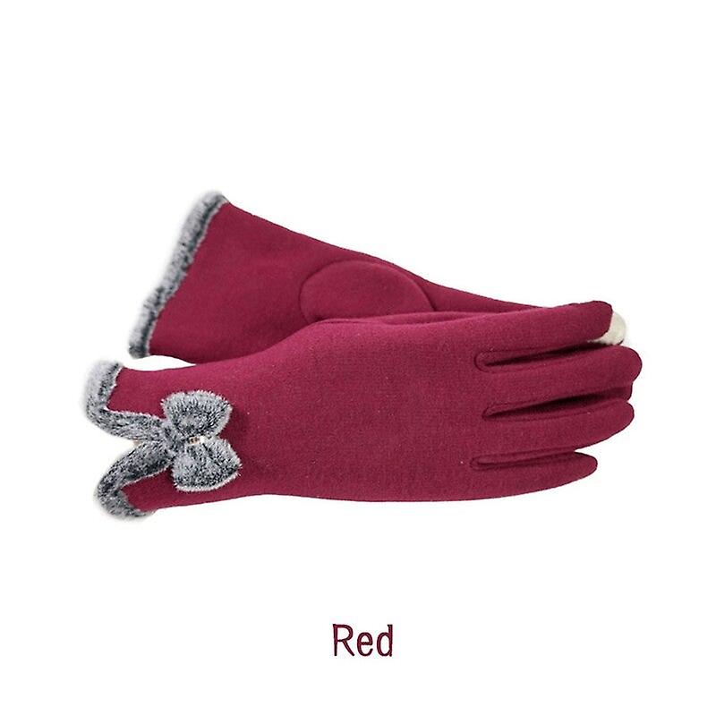 Women Fall Winter Warm Keeping Screen Touching Gloves Red